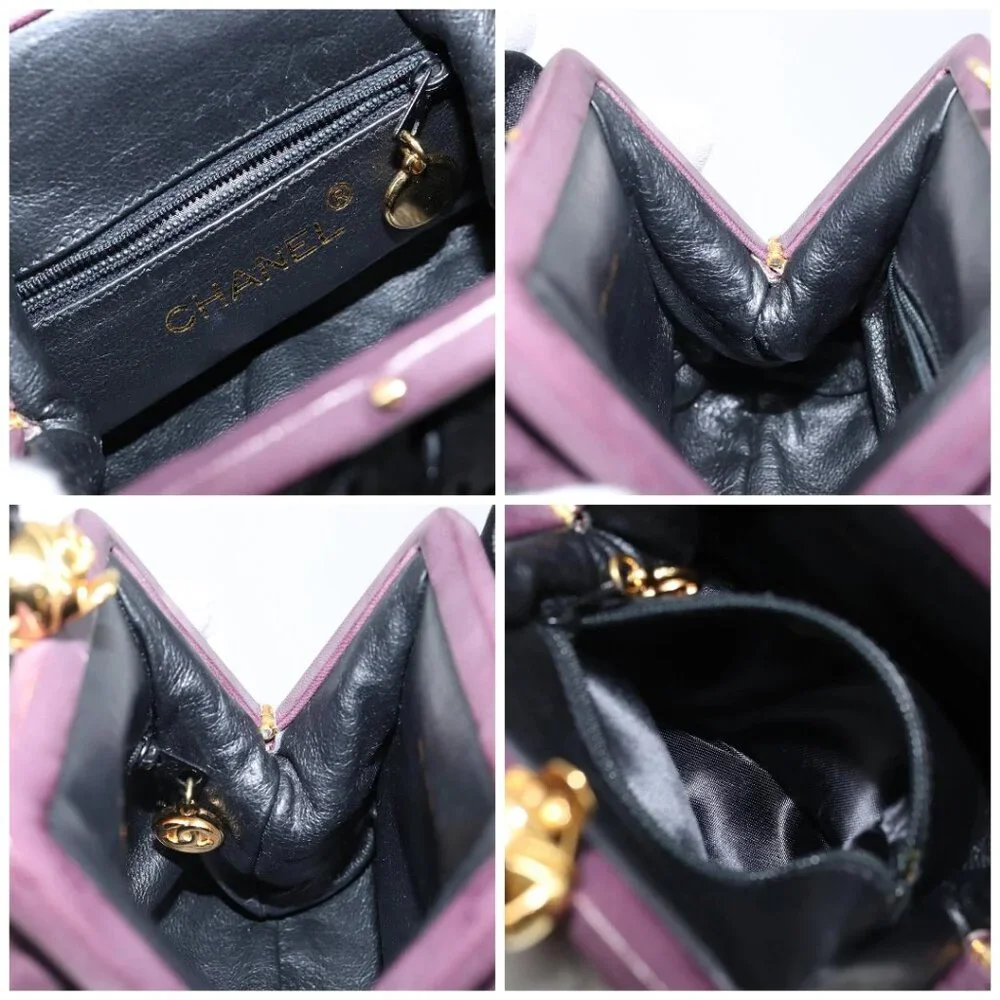 CHANEL Hand Bag Suede Purple Gold CC Auth 139044V - Picture 15 of 16